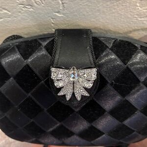 Carlo Fellini Evening Bag, Black with Jeweled Ribbon Accent